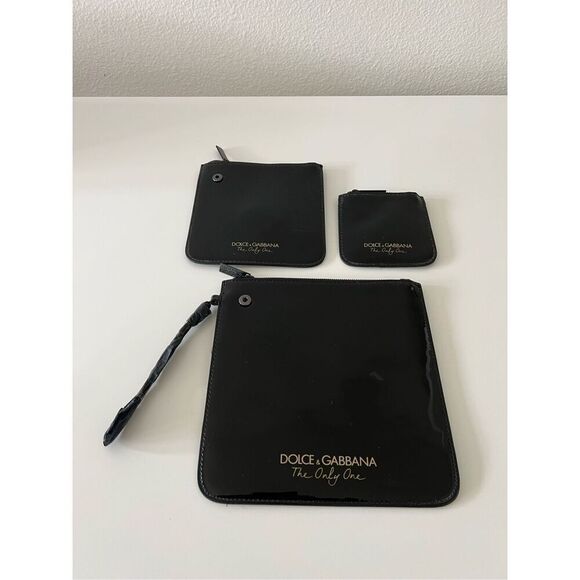 NWT Dolce Gabbana Women's Patent The Only One Beauty Cosmetic 3-Pouch Set Black - Picture 1 of 7